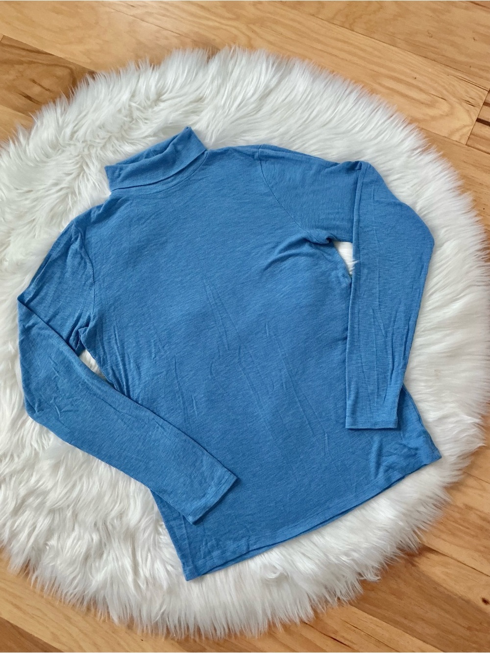 aerie Real Soft Blue Ribbed Long Sleeve Turtleneck Top Size Large